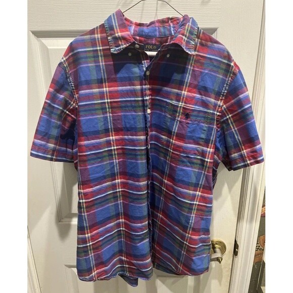 Polo Ralph Lauren Men's Classic-Fit Plaid Oxford Short Sleeve Shirt Multi XL - Picture 1 of 4